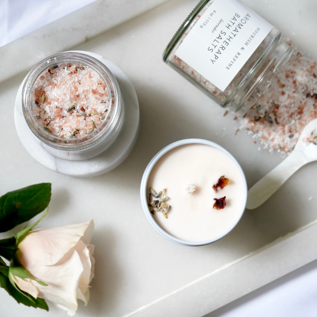 Image of Nourish & Refine's Bath Salts and Candle