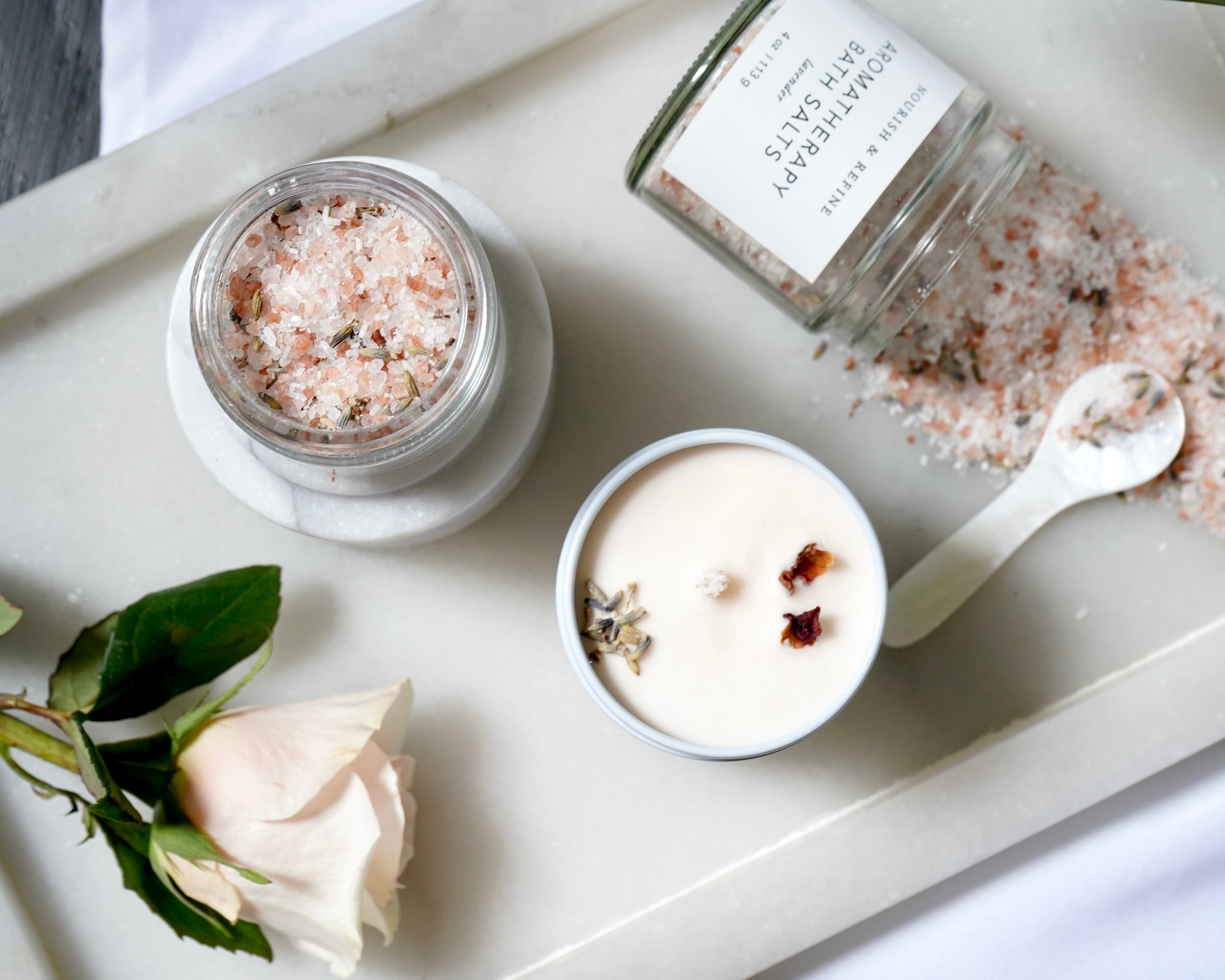 Nourish & Refine Aromatherapy Bath Salts and Luxury Candle