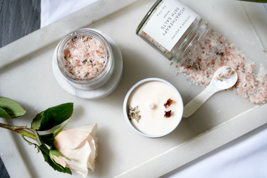 Nourish & Refine Aromatherapy Bath Salts and Luxury Candle